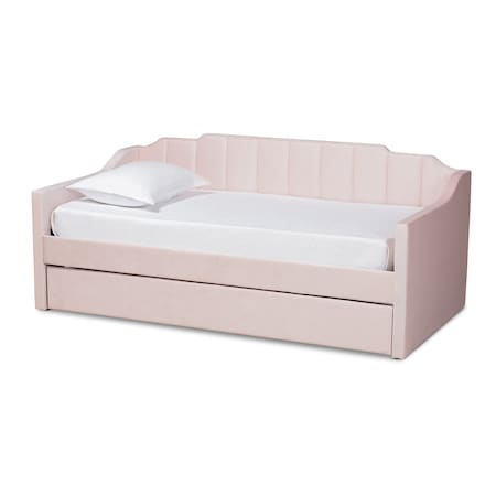 Lennon Modern And Contemporary Pink Velvet Fabric Twin Size Daybed With Trundle